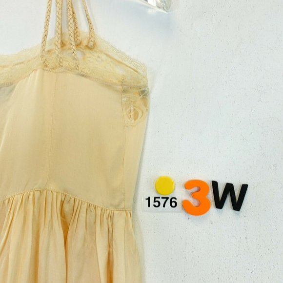 TOPSHOP Womens Ivory Cami Blouse 2P XSP Halter Floral Lace Sheer Braided Pleated - Picture 11 of 12